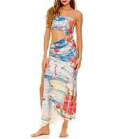 Agua Bendita Gwen Floral Placement Print Strapless Sleeveless Cutout Dress