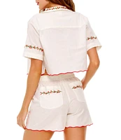 Agua Bendita Itsy Floral Embroidered Notch Collar Short Sleeve Crop Shirt
