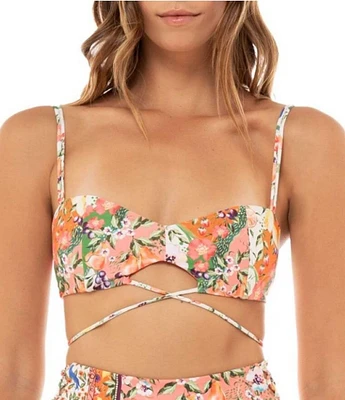 Agua Bendita Kayla Seed Floral Print Strappy Keyhole Sweetheart Neck Bralette Swim Top