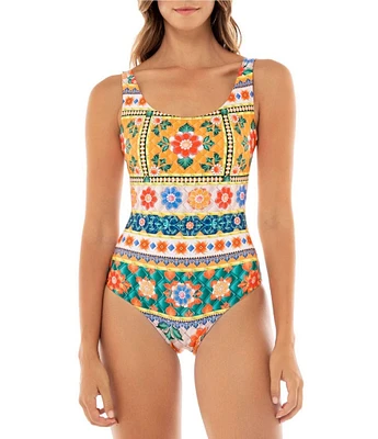 Agua Bendita Koraline Tile Placement Print Scoop Neck One Piece Swimsuit