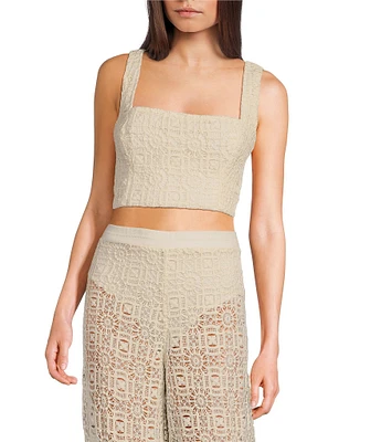 Agua Bendita Kosia Crochet Square Neck Sleeveless Coordinating Crop Top