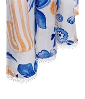 Agua Bendita Kristen Azure Floral Print Square Neck Sleeveless A-line Mini Dress