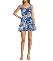 Agua Bendita Kristen Watercolor Print Square Neck Sleeveless Mini Dress