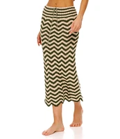 Agua Bendita Mira Chevron Embroidered Knit Pull-On Coordinating Midi Skirt
