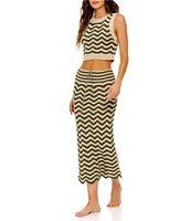 Agua Bendita Mira Chevron Embroidered Knit Pull-On Coordinating Midi Skirt