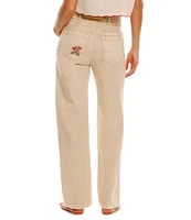 Agua Bendita Moorea Blush Floral Embroidered Straight Cargo Pants