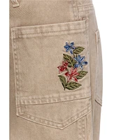 Agua Bendita Moorea Blush Floral Embroidered Straight Cargo Pants