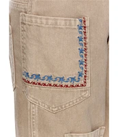 Agua Bendita Moorea Blush Floral Embroidered Straight Cargo Pants