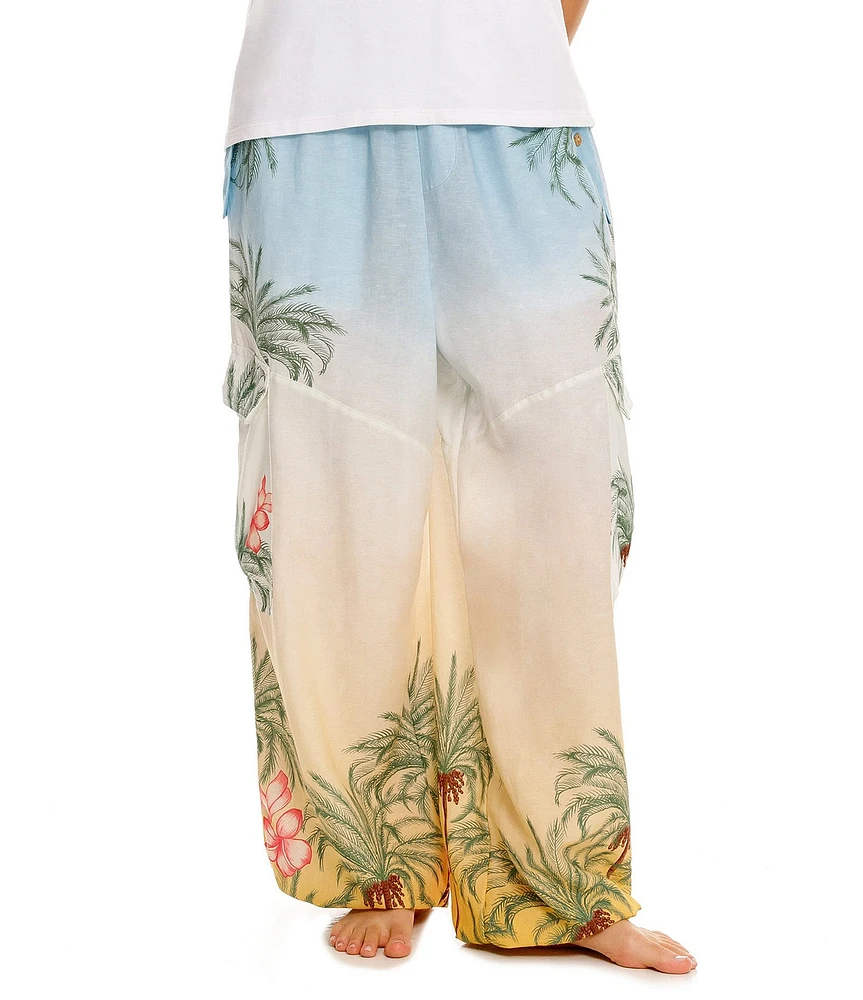 Agua Bendita Oriana Ventura Tropical Palm Tree Print Elastic Waist Cargo Pants