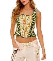 Agua Bendita Sinclair Floral Print Square Neck Sleeveless Peplum Top