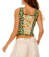 Agua Bendita Sinclair Floral Print Square Neck Sleeveless Peplum Top