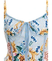 Agua Bendita Spring Blush Floral Print V-Neck Structured Bodice Sleeveless Mini Dress