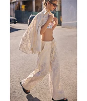 Agua Bendita Swan Floral Embroidered Collar Neck Long Sleeve Tie Front Shirt