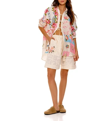 Agua Bendita Swan Meraki Floral Print Collar Neck Long Sleeve Tie Front Shirt