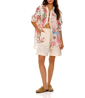 Agua Bendita Swan Meraki Floral Print Collar Neck Long Sleeve Tie Front Shirt