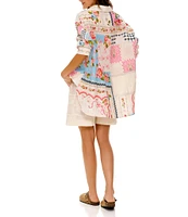Agua Bendita Swan Meraki Floral Print Collar Neck Long Sleeve Tie Front Shirt