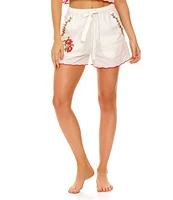 Agua Bendita Watts Floral Embroidered Elastic Tie Waist Shorts