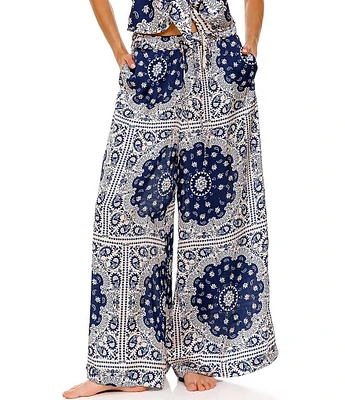 Agua Bendita Coordinating Winter Printed Elastic Waist Wide Leg Pants