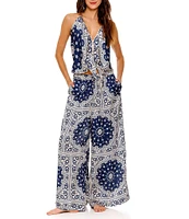 Agua Bendita Coordinating Winter Printed Elastic Waist Wide Leg Pants