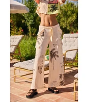 Agua Bendita Woven Tropical Floral Print Embroidered Notch Collar Cooridinating Short Sleeve Crop Shirt