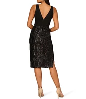 Aidan Mattox 3D Embroidered Mesh V-Neck Sleeveless Dress