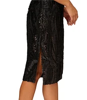 Aidan Mattox 3D Embroidered Mesh V-Neck Sleeveless Dress