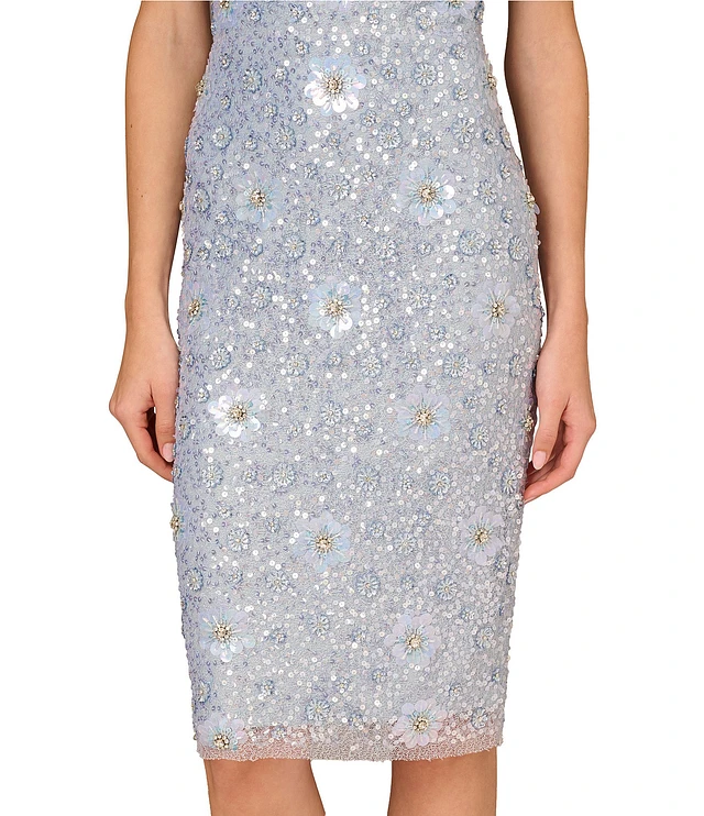 aidan mattox sequined mesh sheath dress Aidan Mattox
