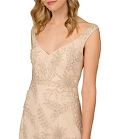 Aidan Mattox Beaded Mesh Sweetheart Neck Sleeveless Cocktail Dress