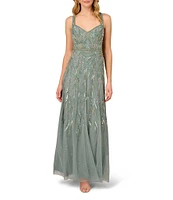 Aidan Mattox Beaded Mesh Sweetheart Neck Sleeveless V-Back Gown