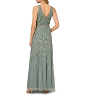 Aidan Mattox Beaded Mesh Sweetheart Neck Sleeveless V-Back Gown