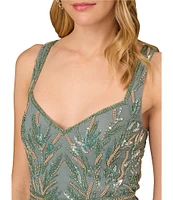 Aidan Mattox Beaded Mesh Sweetheart Neck Sleeveless V-Back Gown