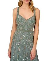 Aidan Mattox Beaded Mesh Sweetheart Neck Sleeveless V-Back Gown