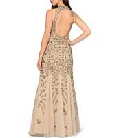 Aidan Mattox Beaded Halter Neck Open Back Sleeveless Gown