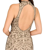 Aidan Mattox Beaded Halter Neck Open Back Sleeveless Gown