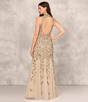 Aidan Mattox Beaded Halter Neck Open Back Sleeveless Gown