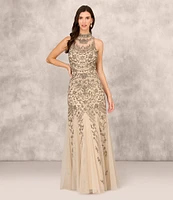 Aidan Mattox Beaded Halter Neck Open Back Sleeveless Gown