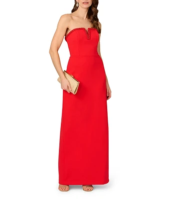 Aidan Mattox Beaded Strapless Bonded Crepe Column Gown