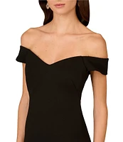 Aidan Mattox Bonded Crepe Off-The-Shoulder Neck Cap Sleeve Ruffle Tiered Organza Sheath Dress