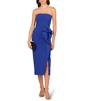 Aidan Mattox Bonded Crepe Strapless Sleeveless Embellished Drape Midi Sheath Dress