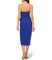 Aidan Mattox Bonded Crepe Strapless Sleeveless Embellished Drape Midi Sheath Dress