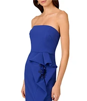 Aidan Mattox Bonded Crepe Strapless Sleeveless Embellished Drape Midi Sheath Dress