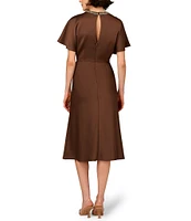 Aidan Mattox Crepe Back Satin Beaded Crew Neck Dolman Sleeves Sheath Midi Dress