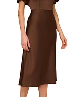 Aidan Mattox Crepe Back Satin Beaded Crew Neck Dolman Sleeves Sheath Midi Dress