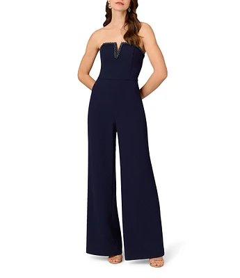 Aidan Mattox Crepe Beaded Strapless Neck Sleeveless Wide Leg Jumpsuit