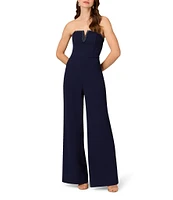 Aidan Mattox Crepe Beaded Strapless Neck Sleeveless Wide Leg Jumpsuit