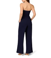 Aidan Mattox Crepe Beaded Strapless Neck Sleeveless Wide Leg Jumpsuit