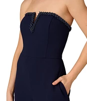 Aidan Mattox Crepe Beaded Strapless Neck Sleeveless Wide Leg Jumpsuit