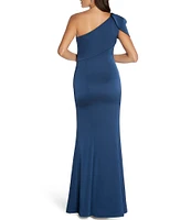 Aidan Mattox Draped One Shoulder Short Sleeve Mermaid Gown