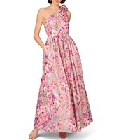 Aidan Mattox Floral Jacquard One Shoulder Sleeveless Flower Shoulder A-Line Gown