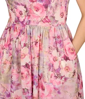 Aidan Mattox Floral Jacquard One Shoulder Sleeveless Flower Shoulder A-Line Gown